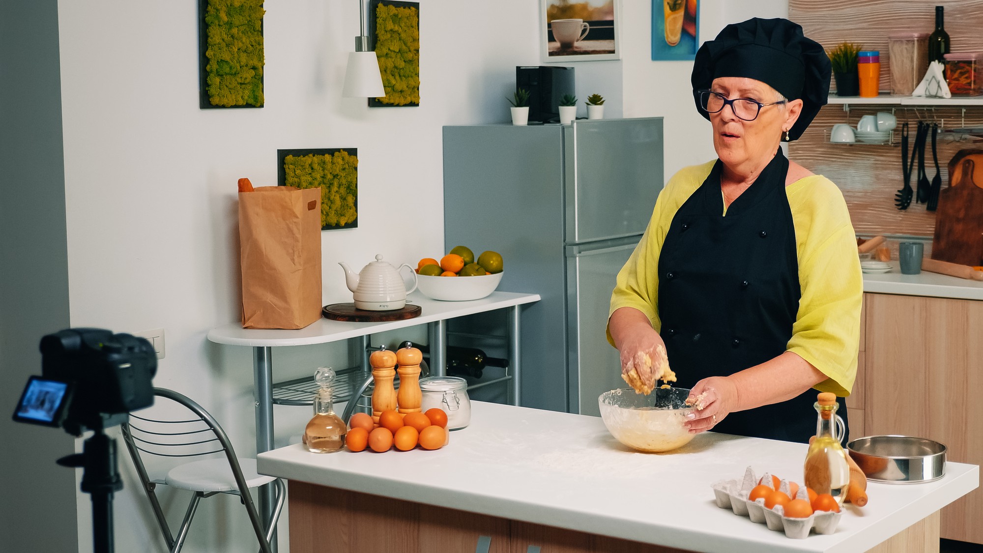 Local chef in compact kitchen workspace